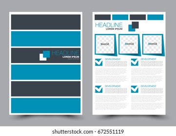 Flyer template a4 size. Business brochure design. Annual report cover. Vector illustration. Blue color.