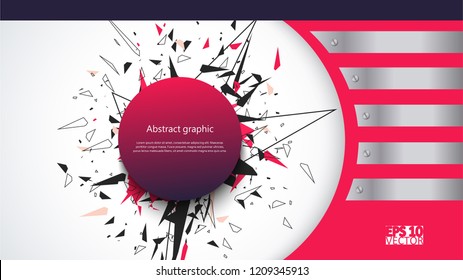 Flyer template with abstract background. Abstract faceted element cracked into multiple fragments. Explosion effect. Eps10 Vector illustration.