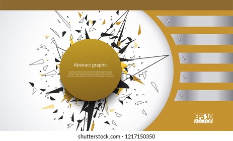 Flyer template with abstract background. Abstract faceted element cracked into multiple fragments. Explosion effect. Eps10 Vector illustration.
