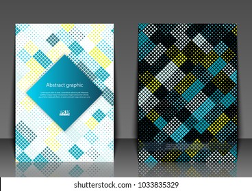 Flyer template with abstract background. Abstract square pixel mosaic background. Eps10 Vector illustration