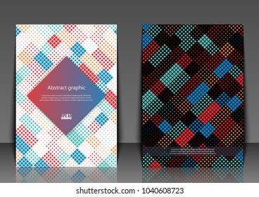 Flyer template with abstract background. Abstract square pixel mosaic background. Eps10 Vector illustration
