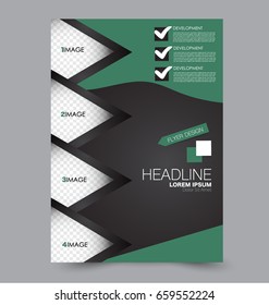 Flyer template. Abstract brochure background. Business corporate style concept. Vector illustration.  Green and black color.