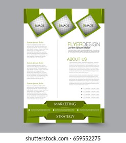 Flyer template. Abstract brochure background. Business corporate style concept. Vector illustration.  Green color.