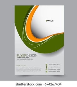 Flyer template. Abstract brochure background. Business corporate style concept. Vector illustration.  Green and orange color