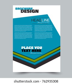 Flyer template. Abstract brochure design. Vector illustration. Blue color.