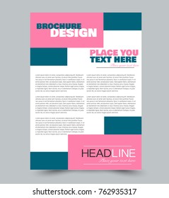 Flyer template. Abstract brochure design. Vector illustration. Blue and pink color.