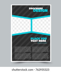 Flyer template. Abstract brochure design. Vector illustration. Black and blue color.