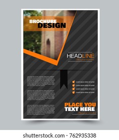 Flyer template. Abstract brochure design. Vector illustration. Black and orange color.