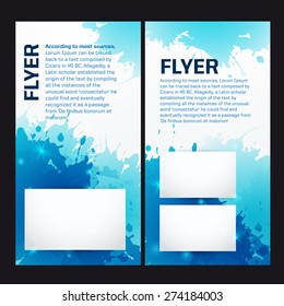 Flyer template. Abstract modern background. Blue background with splashes of ink.