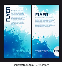 Flyer template. Abstract modern background. Blue background with splashes of ink.