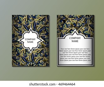 Flyer template with abstract ornament pattern. Greeting card design. Front page and back page. Vector.