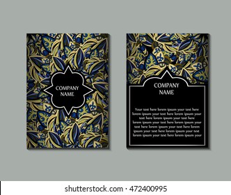 Flyer template with abstract ornament pattern. Greeting card design. Front page and back page. Vector.