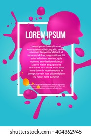 Flyer template with abstract pink splashes on a blue background