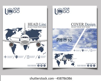 Flyer template airlift. Commercial flights in airplanes. Tourist and business flights. Passenger plane. Empty space for text. Flyer design. Vector illustration