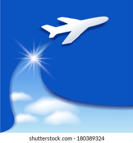 Flyer template with airplane and clouds sky