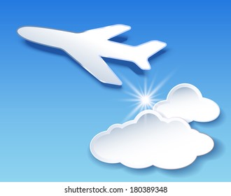 Flyer template with airplane and clouds sky