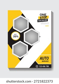 Una Plantilla de volante para el servicio de automóviles con hexágonos y acentos amarillos