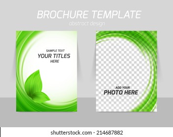 Flyer template back and front design for ecology with leaves in green color