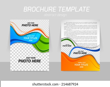 Flyer template back and front design with orange green blue wave lines