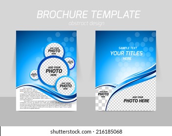 Flyer template back and front design with wave in blue color and circles