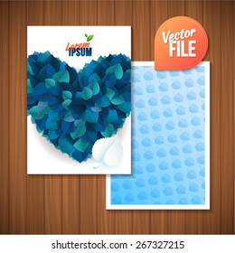 Flyer template back and front design for  and love with leaves in blue color