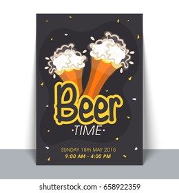 Flyer, Template or Banner design with illustration of beer glasses.