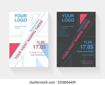 Flyer template based on british flag design. Leaflet A5 cover invite mock up. Abstract geometric background. Modern publication poster, print. Business language training show bill. Vector illustration