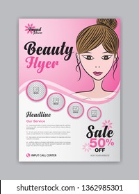 Flyer Template With Beautiful Woman Vector For Cosmetics, Beauty Ads, Magazine Ad Layout, Poster, Leaflet, Salon, Brochure, Spa, Advertisement, Cover Design, Creative Idea, Banner, Billboard