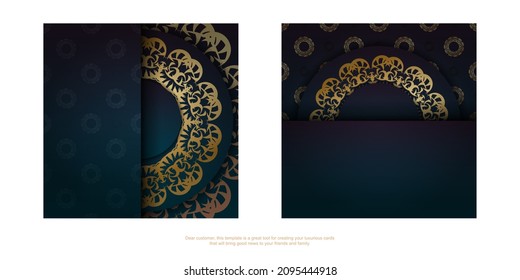 Flyer template with blue color gradient with greek gold pattern for your brand.
