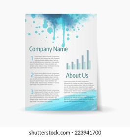 Flyer template with blue paint splash design