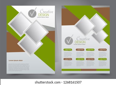 Flyer template. Brochur design for a business, education, advertisement. A4 poster layout Vector illustration. Brown and green color.