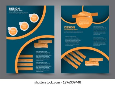 Flyer template. Brochur design for a business, education, advertisement. A4 poster layout Vector illustration. Blue and orange color.