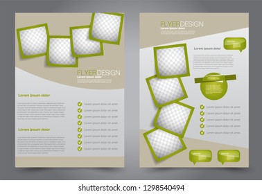 Flyer template. Brochur design for a business, education, advertisement. A4 poster layout Vector illustration. Green color.