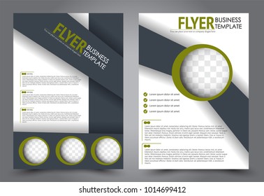 Flyer template. Brochure for business, education, presentation, advertisement. Annual report cover. Black and green vector illustration.