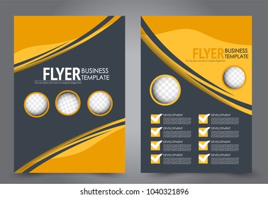 Flyer template. Brochure for business, education, presentation, advertisement. Annual report cover. Orange vector illustration.