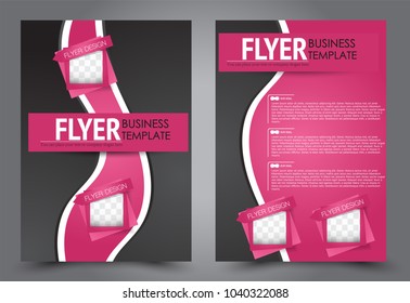 Flyer template. Brochure for business, education, presentation, advertisement. Annual report cover. Black and pink vector illustration.