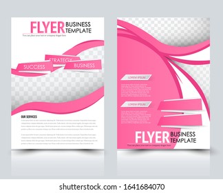 Flyer template. Brochure for business, education, presentation, advertisement. Annual report cover. Vector illustration. Pink color.