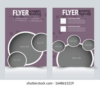 Flyer template. Brochure for business, education, presentation, advertisement. Annual report cover. Purple color. Vector illustration.