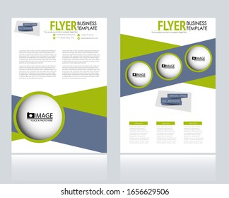 Flyer template. Brochure for business, education, presentation, advertisement. Annual report cover. Green and grey color. Vector illustration.