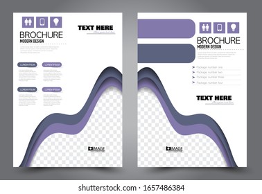 Flyer template. Brochure for business, education, presentation, advertisement. Annual report cover. Purple color. Vector illustration.