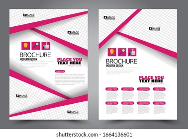 Flyer template. Brochure for business, education, presentation, advertisement. Annual report cover. Pink color. Vector illustration.