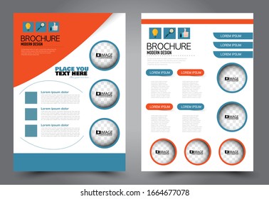 Flyer template. Brochure for business, education, presentation, advertisement. Annual report cover. Blue and orange color. Vector illustration.