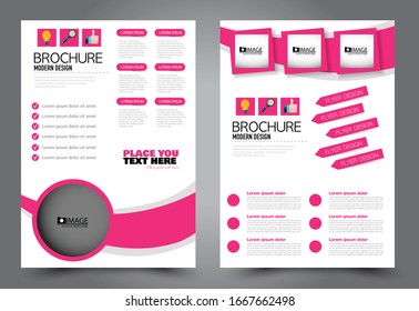 Flyer template. Brochure for business, education, presentation, advertisement. Annual report cover. Pink color. Vector illustration.