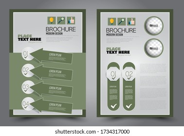 Flyer template. Brochure for business, education, presentation, advertisement. Annual report cover. Green color. Vector illustration.