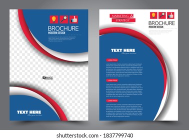 Flyer template. Brochure for business, education, presentation, advertisement. Annual report cover. Blue and red color. Vector illustration