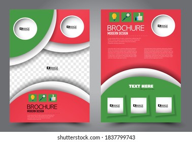 Flyer template. Brochure for business, education, presentation, advertisement. Annual report cover. Red and green color. Vector illustration