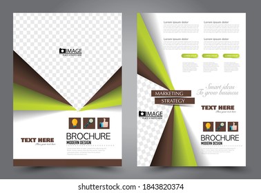 Flyer template. Brochure for business, education, presentation, advertisement. Annual report cover. Brown and green color. Vector illustration