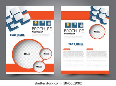 Flyer template. Brochure for business, education, presentation, advertisement. Annual report cover. Blue and orange color. Vector illustration