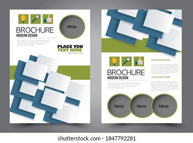 Flyer template. Brochure for business, education, presentation, advertisement. Annual report cover. Blue and green color. Vector illustration