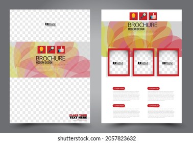 Flyer template. Brochure for business, education, presentation, advertisement. Annual report cover. Red and yellow color. Vector illustration